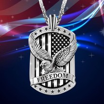 Men American Eagle w. US Flag Pendant Necklace Punk Rock Biker Jewelry Chain 24&quot; - £7.00 GBP