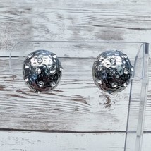 Vintage Clip On Earrings - 0.75&quot; Silver Tone Domed with Clear Gems - £12.31 GBP