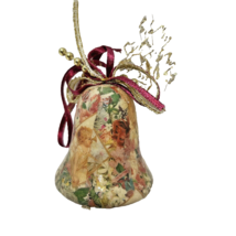 Vintage Victorian Floral Paper Mache Christmas Bell Ornament Lace Beads Ribbon 2 - £6.80 GBP