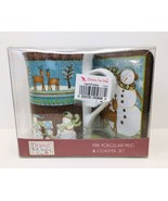 NEW, Debbie Mumm Holiday Christmas Snowman &amp; Deer Porcelain Mug &amp; Coaste... - $22.00