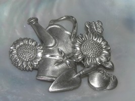 Vintage Spoontique  Signed Carved Pewter Watering Can with Sunflowers Butterfly  - £9.74 GBP