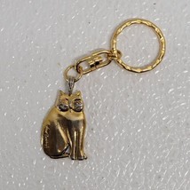 Vintage Laurel Burch Mystic Cat Gold Tone Sitting Fat Kitty Cat Keychain - £19.64 GBP