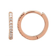 0.06 CT Round Natural Diamond Small Huggie Hoop Earrings 14K Rose Gold Plated - £133.56 GBP