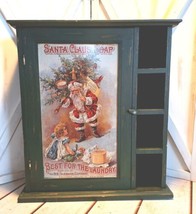 Vintage Painted Green Distressed Wood Free Standing Cabinet Santa Claus ... - £50.98 GBP