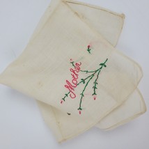 Antique Table Doily Handkerchief Mother w/ Embroidery Flowers 9x9 Inch - $13.10