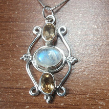 Faceted Citrine and Moonstone 3-Gem 925 Sterling Silver Pendant - £10.06 GBP