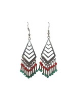 Boho Silver Tone Waterfall Tribal Dangle Bead Chevron Earrings Costume J... - $21.78