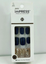 Kiss imPRESS KIM005 Press-On Manicure 30 Nails Wannabe Star Blue Gold - Short - £7.77 GBP