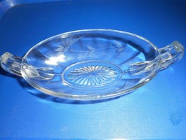 Condiment Dish Bowl Vintage Oval Glass With Unique Open Handles Etched Floral - £14.93 GBP