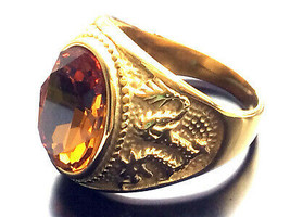 Yellow Sapphire Gemstone Magic Dragon Ring Lucky Power, Top Thai Blessed Amulets - £23.56 GBP