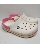Crocs Clog Women&#39;s 8 White With Pink Strap Band Slip On Shoes - €19,40 EUR