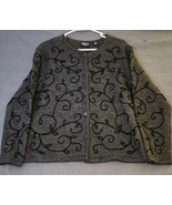 Gray Knit Cardigan Womens LP Austrailian Wool Black Embroidery by Rebecc... - $31.13 CAD