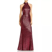Aqua Womens 4 Wine Red Sequined Halter Mock Neck Maxi Gown Dress NWT CY55 - £121.88 GBP