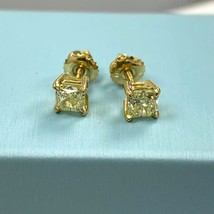 GIA 1.42 TCW Radiant Natural Fancy Yellow Diamond Stud Earrings 18k Yellow Gold - £4,444.58 GBP