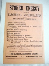 1890 Ad The Electrical Accumulator Company, New York Stored Energy - £6.16 GBP