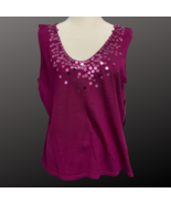 Jones NY Ladies Silk Knit Sleeveless Sequin Top Size XL Plum - $67.90 CAD