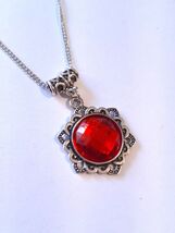 Victorian Ruby red Silver necklace jewelry set Ruby red set necklace ear... - $47.88 CAD