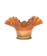 VINTAGE FENTON BLACKBERRY SPRAY MARIGOLD CARNIVAL GLASS RUFFLED HAT VASE - $39.59