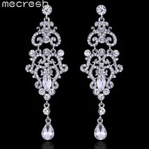 Mecresh Crystal Chandelier Wedding Drop Earrings Silver Color Rhinestone Long Ha - $10.79