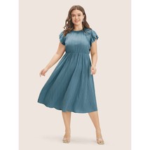 Bloomchic Womens Plain Cap Sleeve Ruffles Trim Mock Neck Pocket Dress Blue 18-20 - £19.23 GBP
