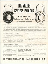 Antique advertising flyer Victor Keyless Padlock vintage lock ephemera - £10.97 GBP