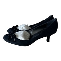 Delman Black Satin Fabric Bow Tie Heel Pump Size 6.5M - £54.60 GBP