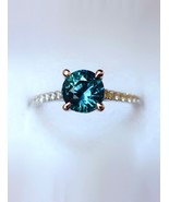 Montana Sapphire &amp;Diamond Ring 18k White Gold Montana Sapphire Engagemen... - £1,243.44 GBP