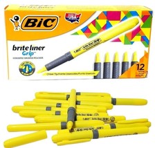 12 Packs BIC Brite Liner Grip Highlighter, Chisel Tip, Yellow - New in Box - £3.88 GBP