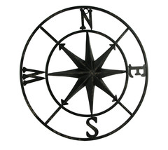 Scratch &amp; Dent Distressed Metal Compass Rose Indoor Outdoor Wall Hanging - Black - £31.31 GBP