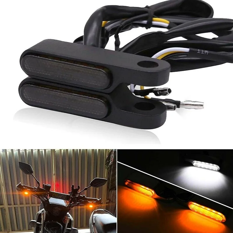 2Pcs Motorcycle Mini LED Turn Signal Running Lights Handlebar Blinker Indicators - £11.42 GBP+