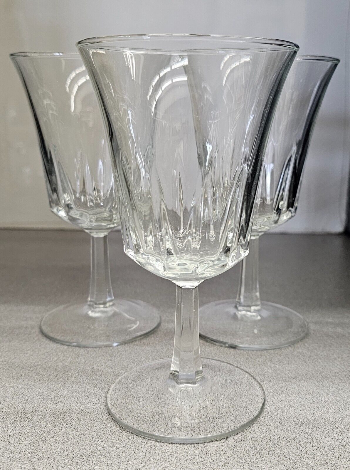 Primary image for Vintage Clear Crystal Footed Wine Glasses Made in France Set of 3