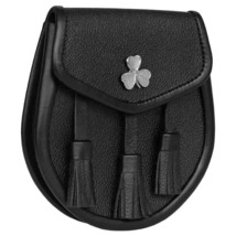 Scottish Black Day Sporran Kilt Bag for Men Shamrock flower Badge Kilt Accessory - £19.98 GBP