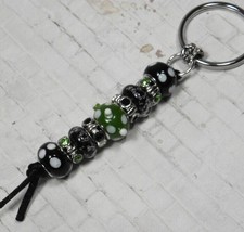 Murano Metal Rhinestone Beaded Handmade Split Ring Keychain Green Black New - £15.31 GBP