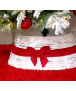 Valerie Parr Hill Christmas Tree Collar Stand Basket Weave w Ribbon Indo... - $37.47 CAD