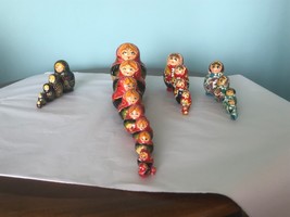 Lot 4 sets Vintage Russian Nesting Matryoshka Hand Painted Wooden Dolls 10 Pc - £69.46 GBP