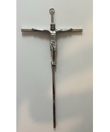 Vtg INRI Crucifix Wall Cross 10” Long Silver Tone Metal Jesus Christ Cat... - $17.77