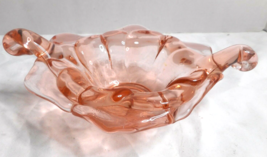 Pink Art Glass Turned Under Handles Footed Bowl Candy Dish Flower Petal Design - £25.16 GBP