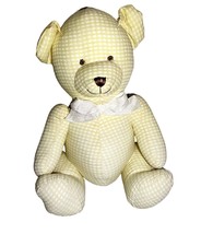 Carters Rattle Bear 7 Inch Yellow Gingham White Bow Stuffed Toy Baby Style 2474 - £12.72 GBP