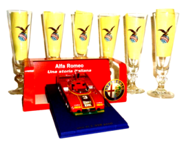 6 Fernet Branca Shotglasses &amp; Fernet Tonic M4 Alfa Romeo 33SC Monza 1977 Toy Car - £98.28 GBP