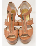 Michael Kors Berkley Platform Shoes Luggage Brown Leather T Strap Zipper... - $127.54 CAD