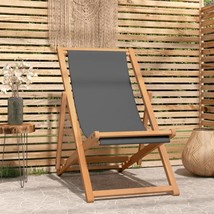 Folding Beach Chair Solid Teak Wood Grey - £42.37 GBP