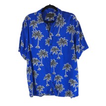 No Boundaries Mens Hawaiian Aloha Shirt Palm Print Blue L - £7.66 GBP