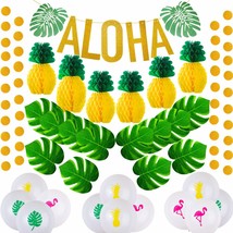 Hawaiian Aloha Party Decorations Set Large Gold Glittery Aloha Banner Circle Dot - £25.30 GBP