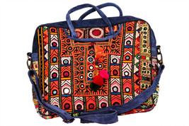 Vintage Boho Suede Leather Jaipur Laptop Bag with Antique Mirror-Work Thread Emb - £79.74 GBP