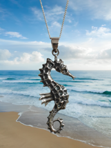 Seahorse 925 Sterling Silver Necklace Pendant Beach Sea Sun 18&quot; Curb Chain &amp; Box - £33.56 GBP