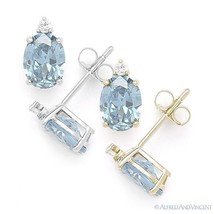 Oval &amp; Round Simulated Aquamarine Cubic Zirconia Sterling Silver Stud Earrings - £20.92 GBP