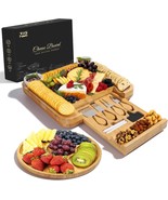 Bamboo Cheese Board Gift Set w/ Knives, Drawer &amp; Slate, Elegant Design - $646.35 MXN