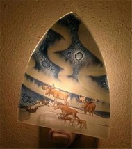 Northern Lights Moose Family Fused Art Glass Night Light Lodge Made in E... - $24.70