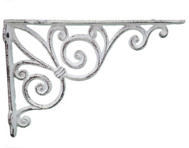 Shelf Bracket Ribbon Fleur De Lis Distressed White Cast Iron Brace 11.37... - £15.97 GBP