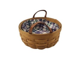 1999 Longaberger Hand Woven Basket Signed Round with Handles Liner - $25.69